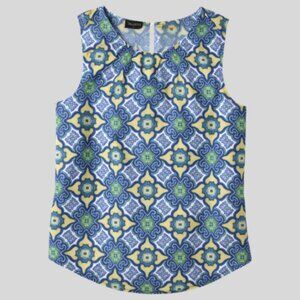 Talbots Geometric Top Blue Green Yellow White Size 8 NWOT